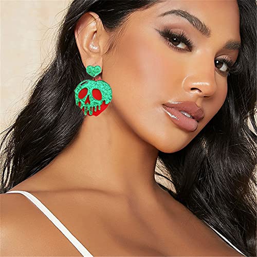 WCRAZYE Halloween Poison Apple Earrings for Women Unique Acrylic Gothic Skull Snow White Witches Dangle Earrings Halloween Cosplay Jewelry Gifts3