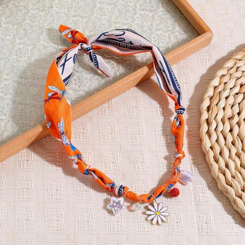 Todu Scarf Necklace with Charm for Women Bow Flower Daisy Star Heart Bandana Choker Necklace Boho Beach Jewelry4