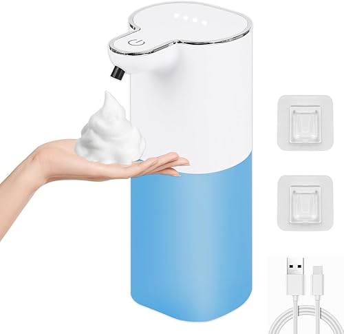 Dispensador automático de jabón recargable sin contacto, dispensador de jabón de espuma, 4 niveles ajustables, 4 indicadores de potencia, 13.4