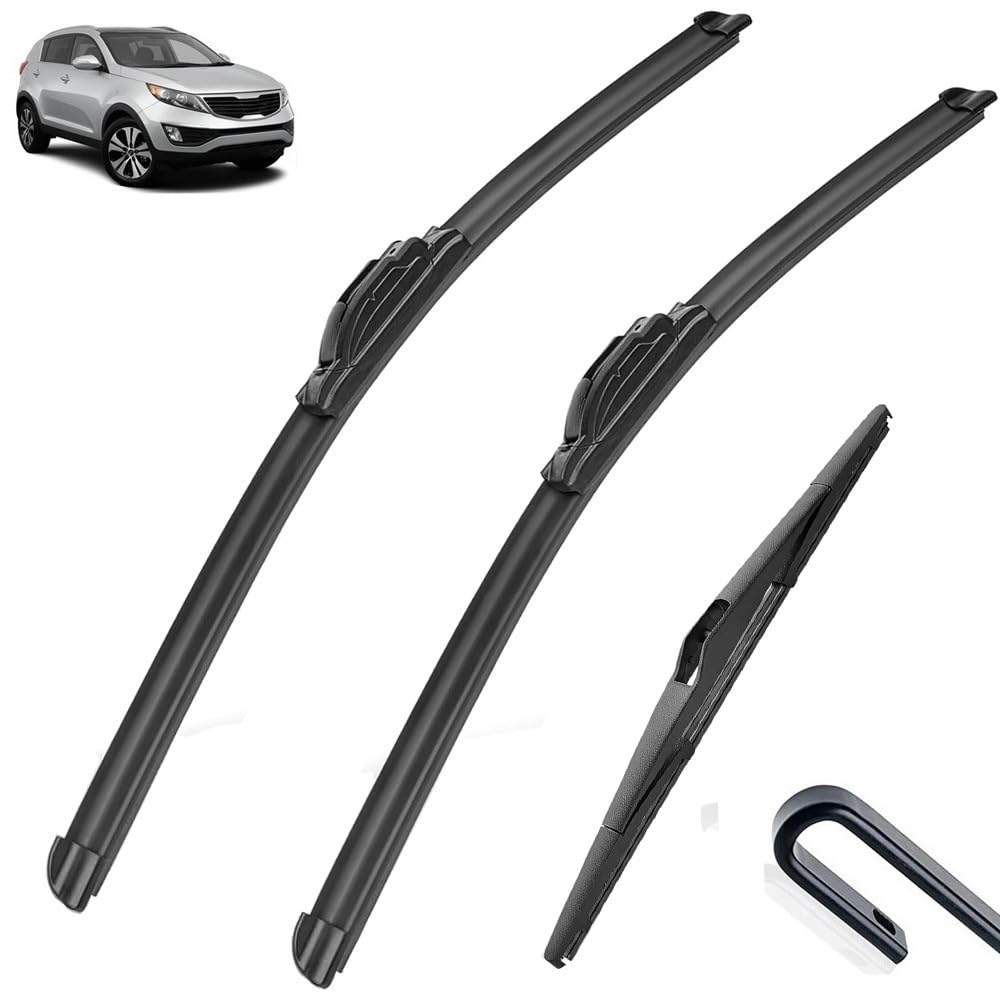 Jakość OEM 3 szt. Zestaw wycieraczek przednich i tylnych wycieraczek kompatybilny z KIA Sportage SL 2010-2015 szczotki do szyb przednich 24 "+ 18" + 12" Idealnie pasuje do szyb