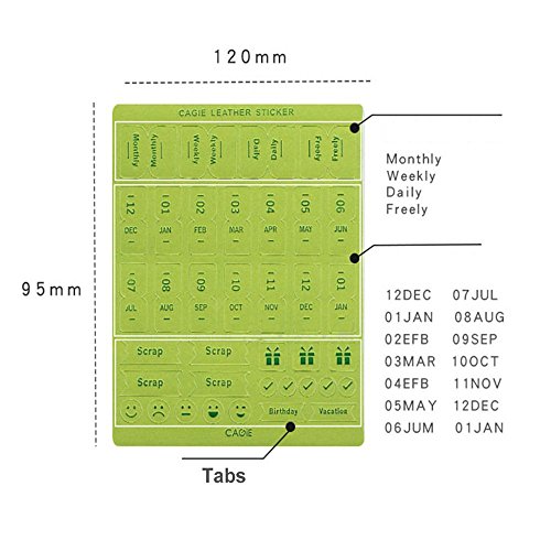 6 Sheets Self Adhesive Tabs, Mini DIY Leather Monthly Calendar Divider Reminder Stickers Flags for Appointment Book Events Diary Scrapbook Personal Planner (Multi-Color) 6PCS