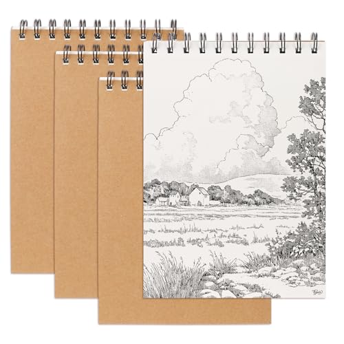 4 Pcs A5 Sketchbook for Artists, Spiral Bound Sketch Pad, Hardback Drawing Pad, Sketch Books for Adults, Students and Children (Total 30 Sheets/60 Pages,160gsm Thick Paper)