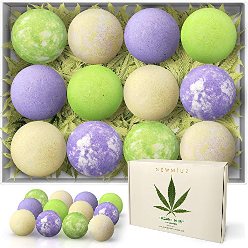 New Miuz Bath Bombs Gift Set Large Hemp Bubble Spa Fizzies with Shea Butter, Hemp and Essential Oils, Perfect for Recovery & Relaxation (Herbal, 12)