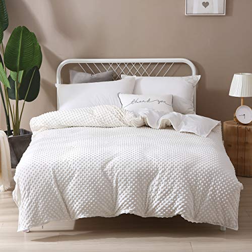 Image of F.Y.Dreams Weighted Blanket Duvet Cover 60x80 inches with 8 Ties,Zipper on Long Side /Cotton&Minky Dot, Off-White /Just Duvet Cover