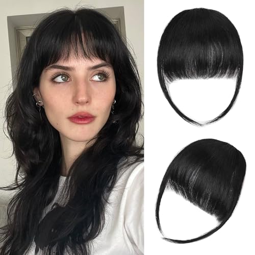 Yorda Bangs Hair Clip 100% Human Hair Clip in Bangs Fringe with Temples Wispy/French Bangs for Women Natural Looking for Daily Use (Wispy Bangs Natural Black)