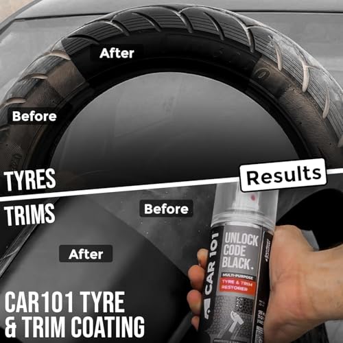 Image of CAR101 Tyre & Trim Restorer | 250ml - Pack of 4 | Multi-Purpose Protectant for Plastic, Vinyl & Rubber | Nano Polymer Technology | Revives Faded Exterior Trim & Bumpers
