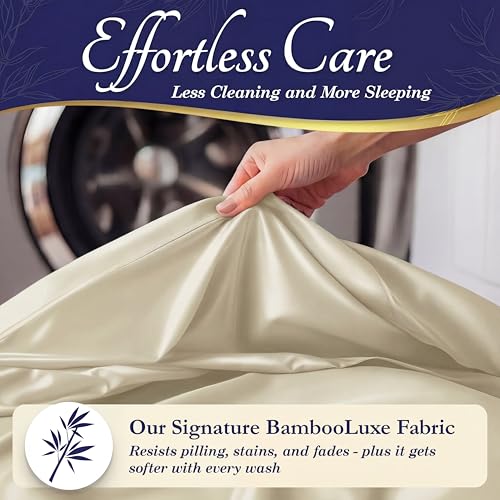 Image of DECOLURE 100% Viscose Derived from Bamboo Sheets Twin Size - Luxury 3 Pc Naturally Cooling Sheets, Ultra Soft Bed Set - Deep 17 inch Pockets, Durable Double Stitching, Oeko Tex Standard (Creme)