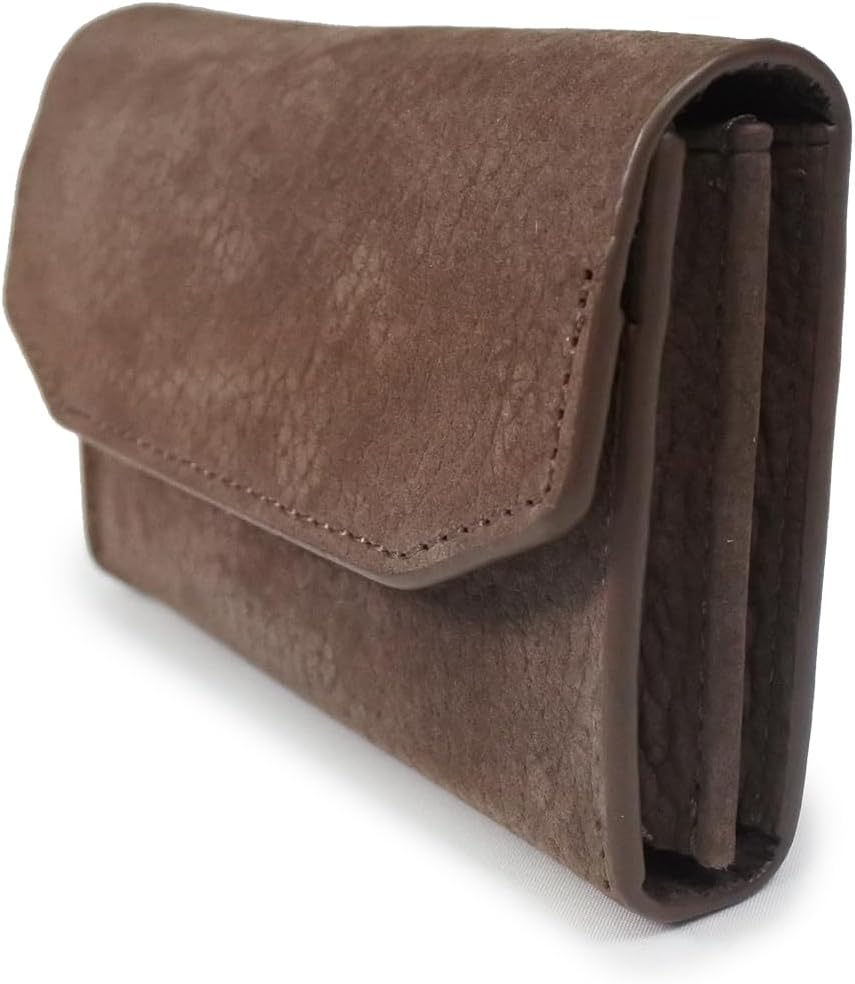 FOLK CARD Case, Genuine Leather, Nubuck Card Case, Business Card Holder, Compact, Large Capacity, Hook, Reflector Included, Men's, Women's, Braun, One Size