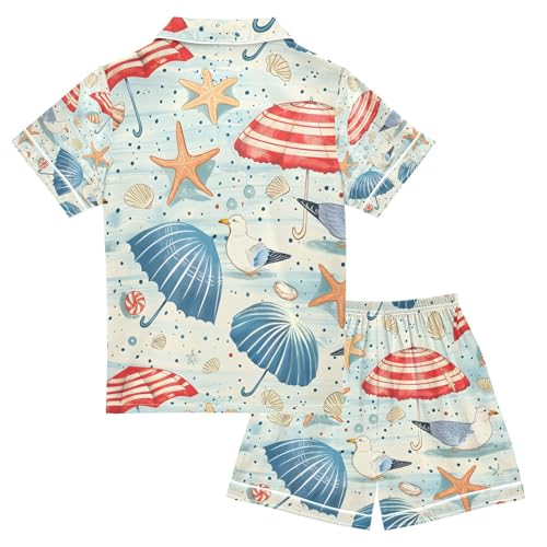 senya Seashells Sea Pigeon Satin Summer Pajama Sets Silk Short Sleeve Button Down Sleepwear2