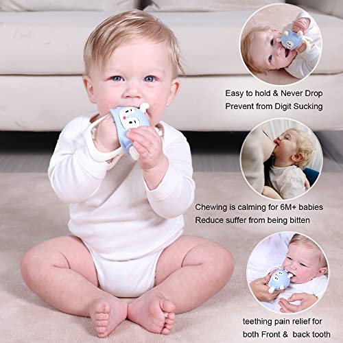Image of Smily Mia Teething Toys for 0-6Months, Silicone Baby Teethers for 3-6Months, Teething Mitten for 6-12M Baby Teething Relief, Hand Teethers for Infants, Ocean Blue