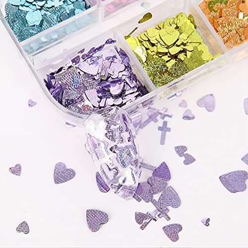 3D Nail Art Butterfly Love Nail Sequins Glitter Powder Holographic Nails Powder Mirror DIY Nail Art Decorations 12 Grids/Box - (Color: Blue)