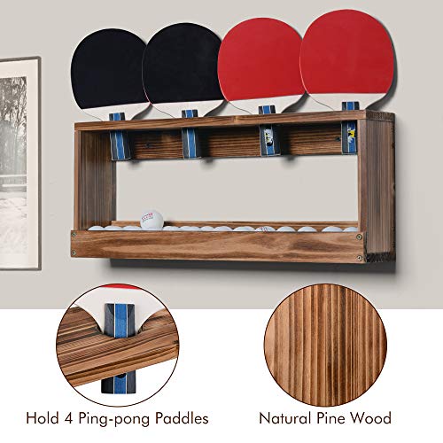 Sunix Ping Pong Paddle Storage Rack Table Tennis Racket Display Wall Mounted Holder for 4 Paddles and Balls Storage in Bar Room, Game Room, Office Break Room, Garage, Bedroom, Home