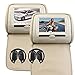 Produktbild Neueste 2ST Paar Kopfstütze Doppel Beige Auto-Kissen-Monitore Dual-Region Free DVD Player 7 Zoll Twin Screens IR FM Transmitter 32 Bit-Spiele mit Reißverschluss-Abdeckung & Infrarot-Kopfhörer X 2