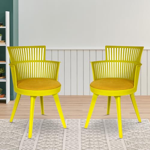 Image of Creative Accent Cafe Chair Vibrant and Eye-catching, These Yellow armchairs Feature an Open slatted Back, Supportive armrests, and Cushioned Seats Perfect for Dining | CS-1221 /P2 (Yellow)