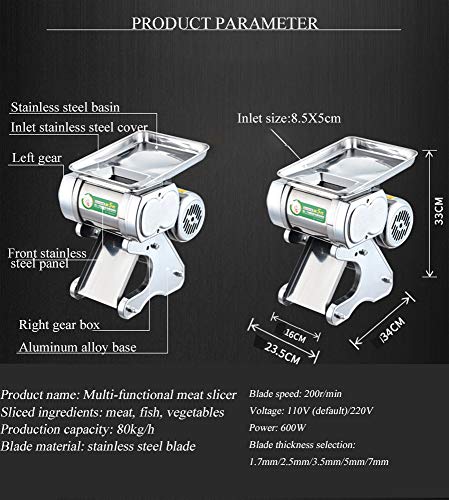 NEWTRY Elektrischer Schneider für Fleisch, Gemüse, 1,7 mm, Edelstahl, 79,4 kg/h, 600 W, mit abnehmbarer Klinge für… – Bild 3