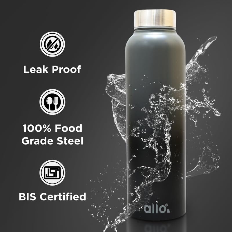 Image of Allo Stainless Steel Water Bottle For Adults, Kids 1 Litre Water Bottles For School, Office, Sports, Gym 1L Water Bottle For Men And Women, Pack Of 2| Leak Proof, Bpa Free, Olive Green & Dark Grey