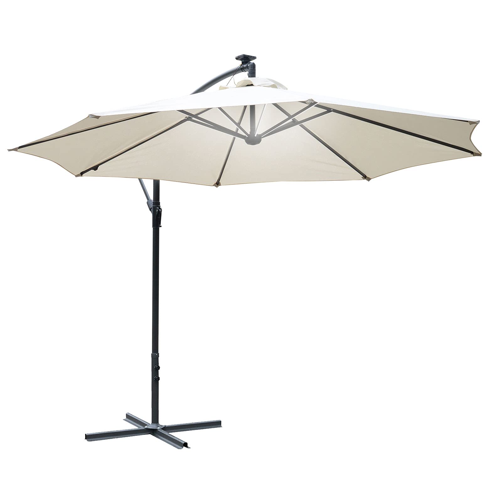 Outsunny 3m LED Patio Banana Umbrella Cantilever Parasol w/Crank Cross