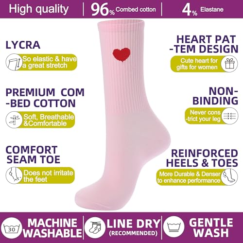 Image of inhees Women's Cotton Crew Socks - 6Pairs Above Ankle Fun Cute Heart Bootie Dress Socks - Gifts for Mother /Her