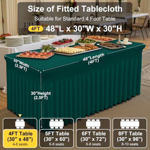 Image of Smiry Spandex Elastic Fitted Table Cloth Skirt for 4FT Rectangle Table | Stretch Washable Table Cloth, Banquet Table Cover for Wedding, Party, Indoor & Trade Shows, (Blackish Green, 48Lx30Wx30H)