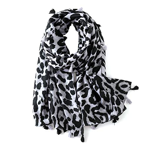 NOTAG Bufanda con estampado de leopardo, bufandas elegantes para mujer, chal suave al tacto con borla Gris gris 90