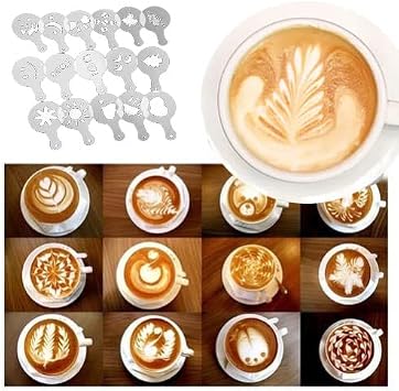 Espresso Milk Frothing Pitcher,12 oz 20 oz,Stainless Steel Milk Jug Frother Cup,With Coffee Decoration Stencils Mold Tool (20 oz, Black)