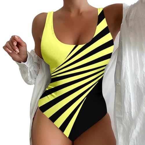 Genérico Traje de Baño Mujer Reductores Bañador Reductor Traje de Baño para Mujer con Bikini Faldas Maxi Envolventes 2 Piezas Estampado Conjunto Bañador Vientre Plano (Yellow,XXXL)