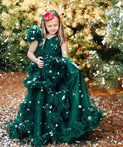 Tulle Flower Girls Dresses for Wedding V-Neck Princess Prom Dress for Kids Toddler Birthday with Train4