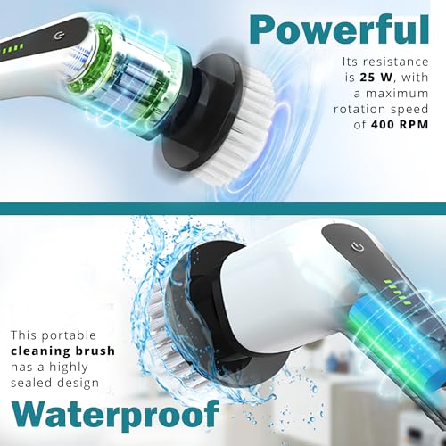 Image of Keliza Store Electric Spin Scrubber - Cordless Multi-Surface Shower Scrubber with 8 Replaceable Brush Heads, Long Handle, 2 Speeds for Deep Cleaning in Bathroom, Kitchen and More