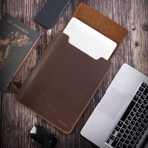 Image of 13 /14 Inch Laptop Sleeve Genuine Leather Slim Soft Solid Lightweight Tablet Cover with Flap Closure, Brown
