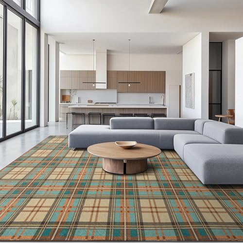 Ruaruarug Washable Area Rug 8×10 for Living Room, Ultra Soft, Plaid