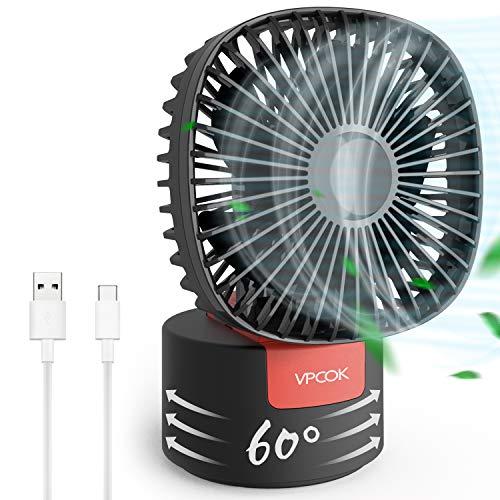 VPCOK Desk Fan 2 in 1 Portable Fan Tabel Fan Handheld USB Fans for Desk 60° Oscillating Mini Desk Fan 180° Foldable Personal Fan 3 Speed Rechargeable 5 Blades for Office Home Travel Outdoor