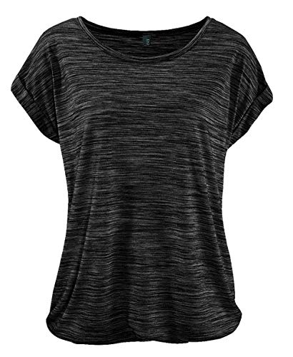 DOTIN Damen T-Shirt Rundhals Kurzarmshirt Lose Stretch Sommer Oberteil Casual Bluse Tops, Schwarz, L