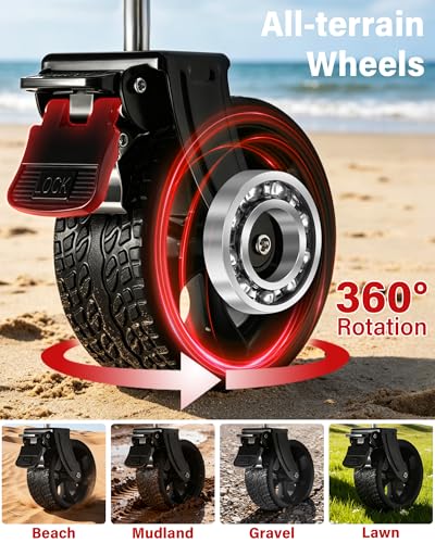 Image of Collapsible Wagons Carts Foldable Wagon, 500LBS Wagon Cart Foldable Heavy Duty with Brakes & All-Terrain Wheels, Large Collapsible Folding Wagons for Beach Camp Sports Grocery, Portable (Black)