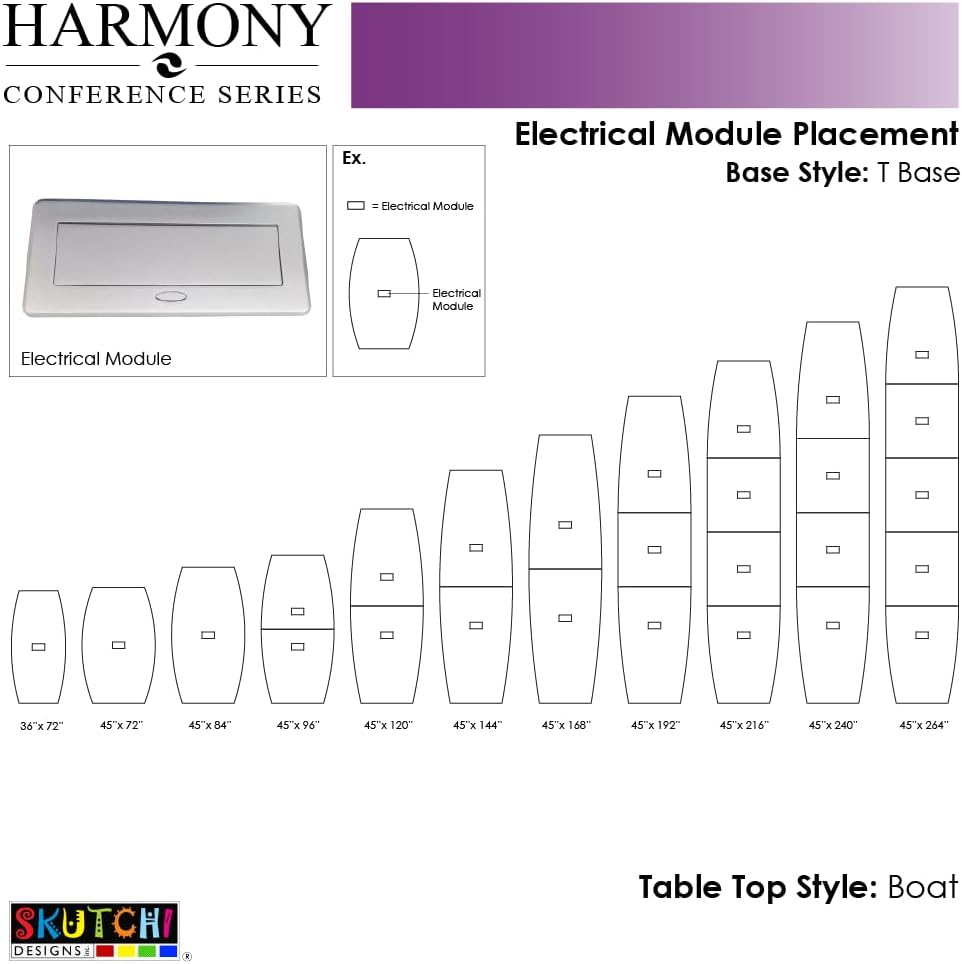 SKUTCHI DESIGNS INC. 16 Ft Large Modular Conference Table with Power and Data | Boat Shaped Table with Metal T-Bases | Harmony Series | Asian Night with Matte Black Base