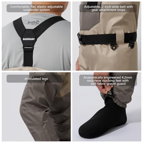 Image of BASSDASH FW08 Men's Breathable Waders Waterproof Fly Fishing Chest Fishing