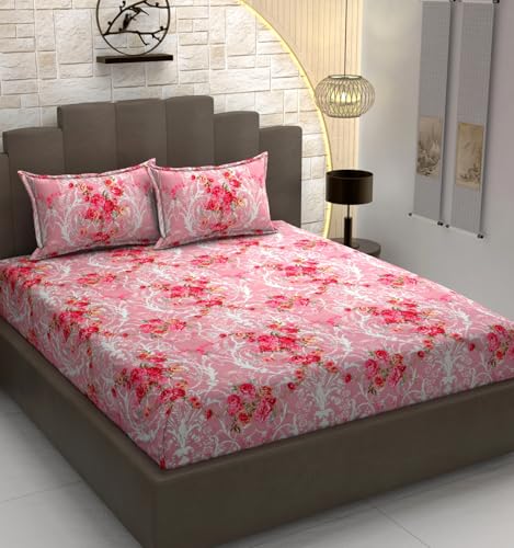 Image of DECOREZA Soft Cotton Feel All Around Deep Pocket Fitted Bedsheets Queen Size, Premium Elastic Fitted Bedsheets for Double Bed with 2 Pillow Covers, Size- 78 inch x 60 inch (Oyster Pink)