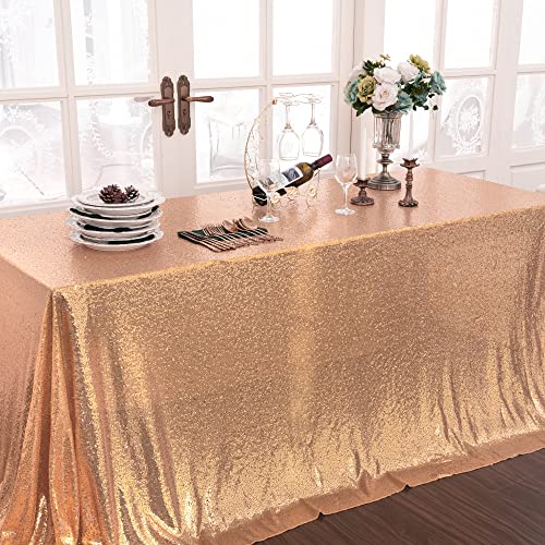 Kirsooku BRONZE 60"X120" Light Gold Sequin Tablecloth Glitter Sparkly Iridescent Shimmer thumb #1