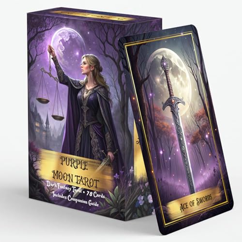 ZHQGYN Purple Moon Tarot Deck, 78-Card Dark Fantasy Set with Companion Guide, Gothic Violet Moon Theme, for Beginners and Experienced Readers, Purple Moon Tarot Deck, Dark Fantasy Tarot