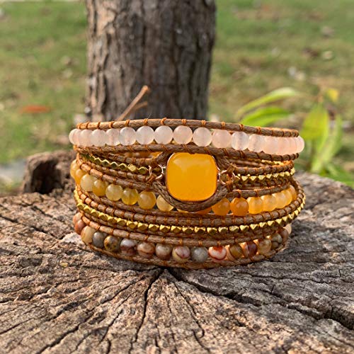 Ygline Natural Sunny Yellow Jade Gemstone Wrap Bracelet For Women #TOP2