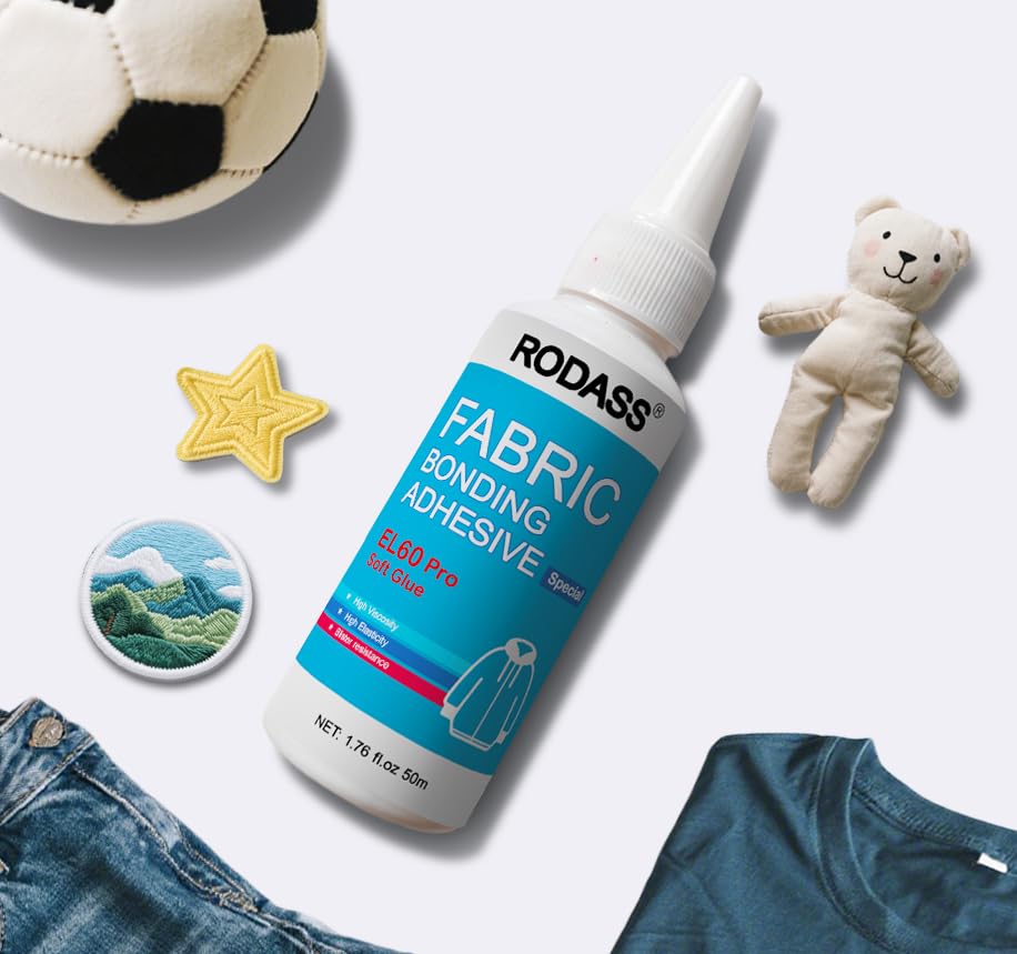 RODASS Fabric Glue - Mighty Mend It Permanent Liquid Stitch Adhesive, Strong Waterproof & Washable for Clothes Repair, Patching & Clothing Bonding?1.76 oz? (1)