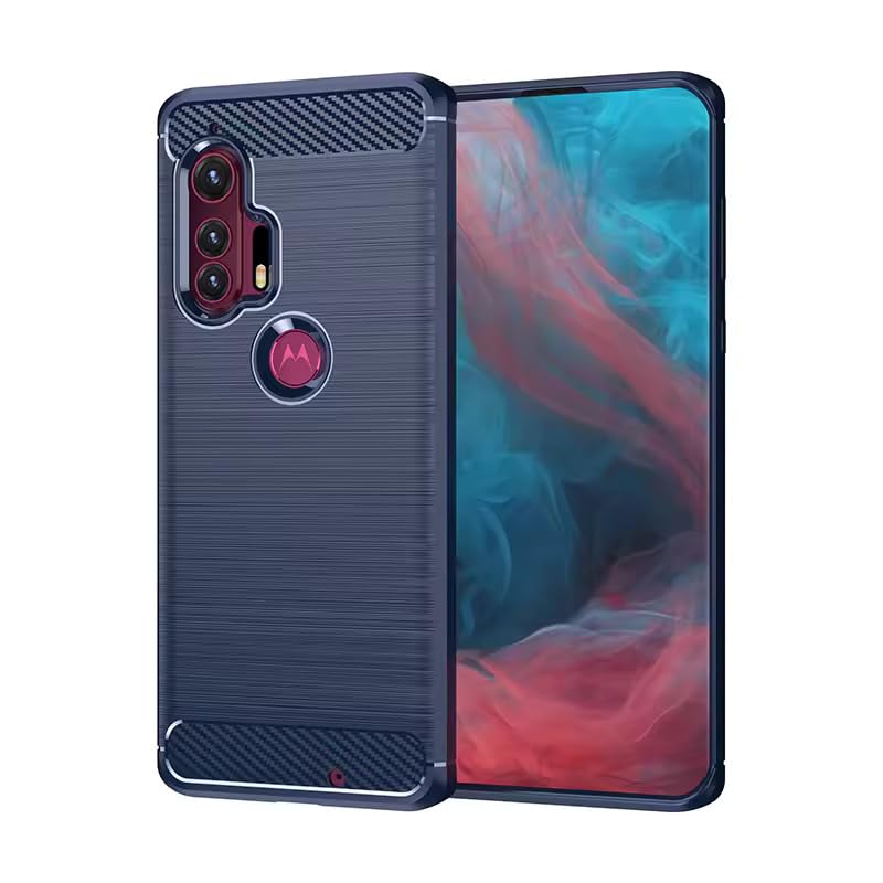 Image of Hybrid Carbon Fiber Back Case for Moto Edge Plus 6.7 inch (Blue)