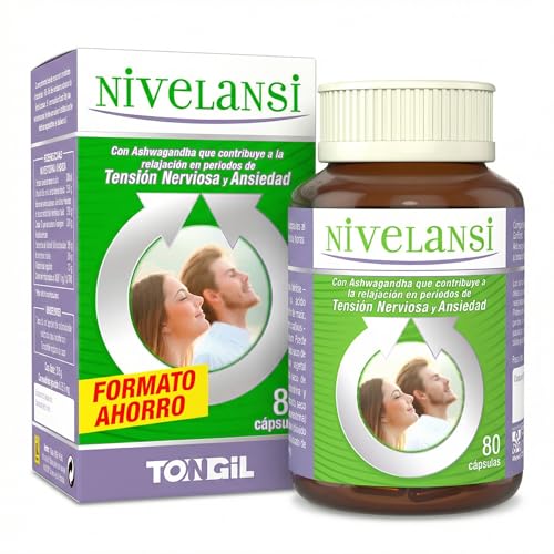 Nivelansi 80 Cápsulas con Ashwagandha y Rhodiola, Azafrán, 5HTP, Griffonia, Melisa, Vitamina B6 | Tensión Nerviosa y Ansiedad | Fórmula Equilibrada | Ansiedad Pastillas Naturales TONGIL