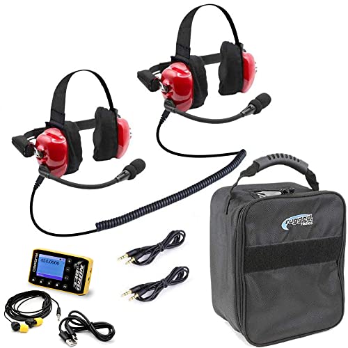 Rugged Radios NASCAR Race Fan Linkable Intercom Scanner Over The Ear Two Way Headsets w/Mic - Cables Nitro Bee Receiver and Carry Bag