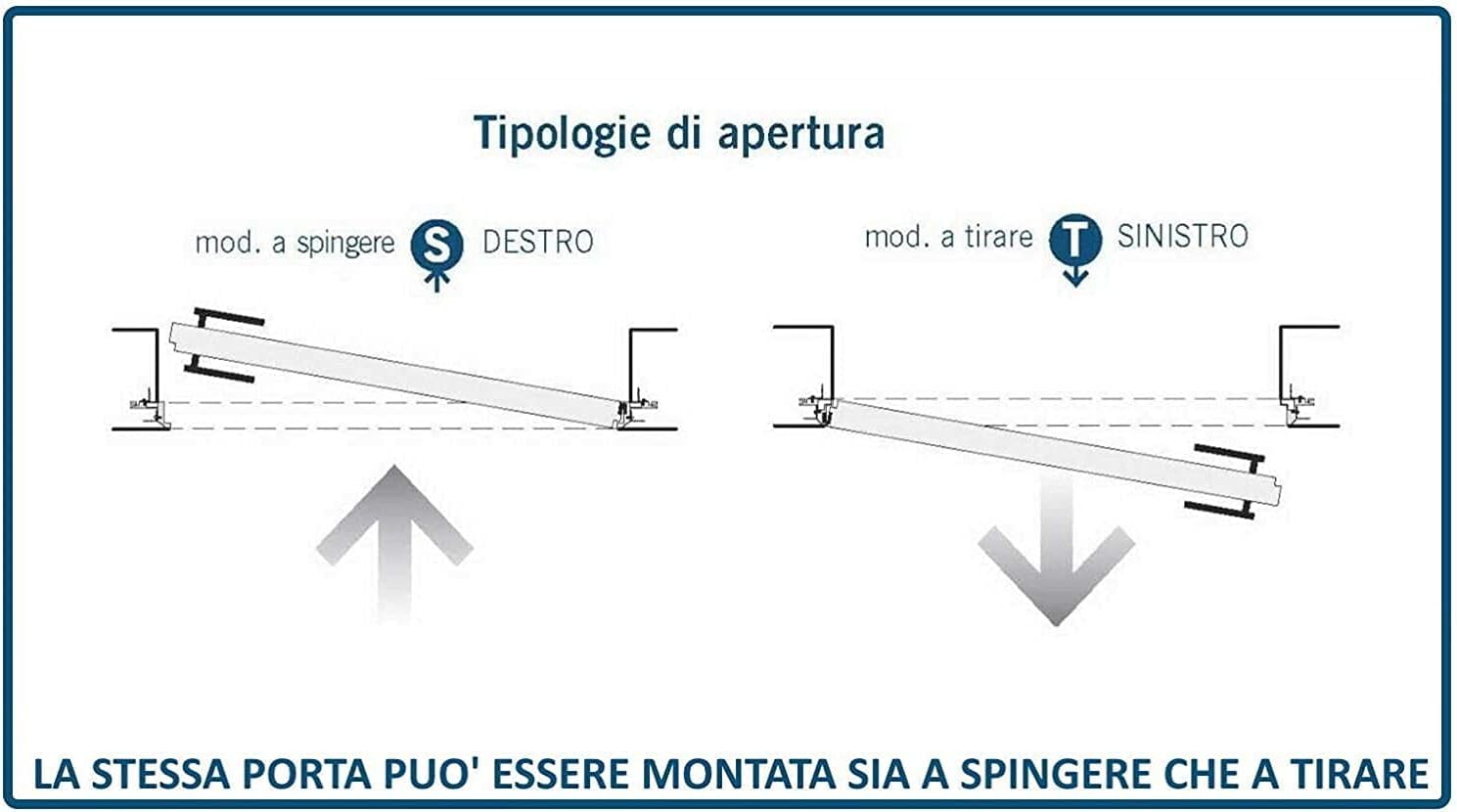 Porte Italiane, Porta Raso Muro con Serratura Magnetica, Filomuro per Muratura o Cartongesso, Easy Wall BIANCA PRONTA CONSEGNA da 70x210 spingi SX - tira DX