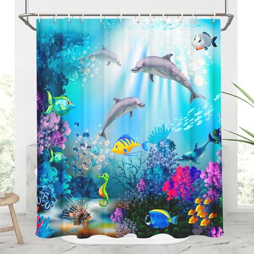 Rideau de douche dauphin polyester poisson rideaux de bain avec tapis - 3