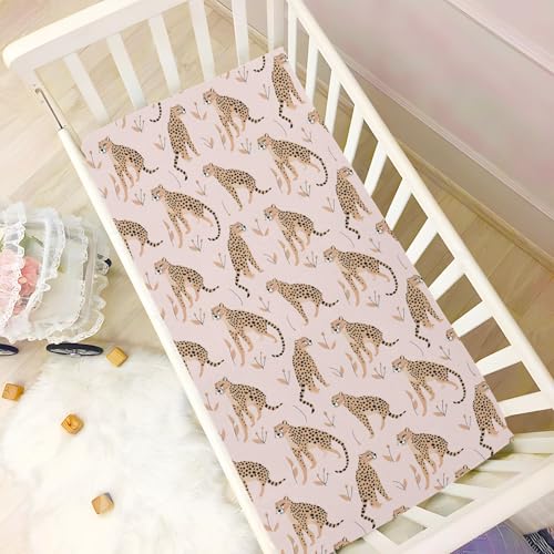Image of Cheetah Leopard Crib Sheets Stretchy Portable Sheets for Baby Toddler Breathable Soft Crib Mattress Sheet for Girls Boys