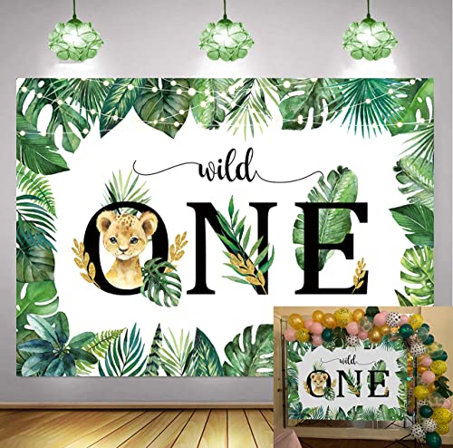 DYANG Toile de fond pour photographie sur le thème de la jungle Wild One pour 1er anniversaire, nouveau-né, fête prénatale, garçon, décoration de fête (2,1 x 1,5 m) Cover