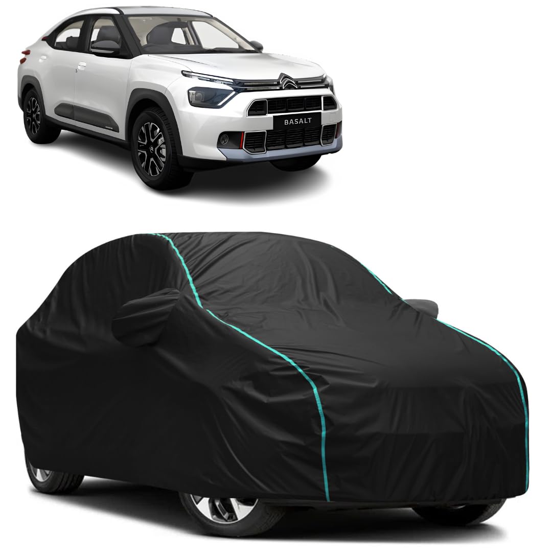 RiderRange™ Car Body Cover for Citroen Basalt 2024 (Dust and UV Protection, Water Resistant, Triple Stitched, Mirror Pockets, Elastic Bottom & Heavy Buckle) (Black)