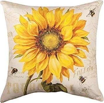 Cotton Linen Square Throw Pillow Case Cushion Cover Throw Pillow Shell Pillowcase for Sofa Sunflower bee 18 X 18