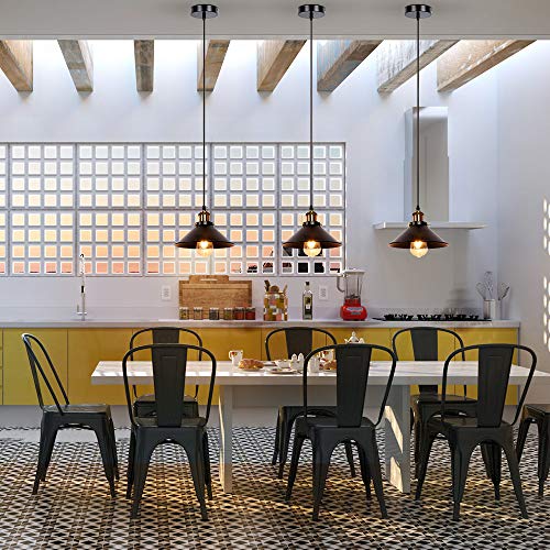 Newrays Lot de 2 luminaires suspendus industriels rétro en fer noir, cuisine, bar, balcon - Image 4